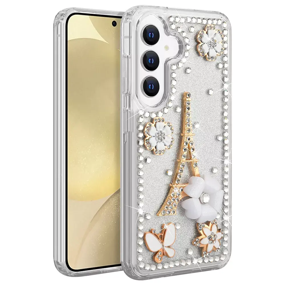 Samsung Galaxy S25/S24 Glitter and Rhinestones with Eiffel Tower Case